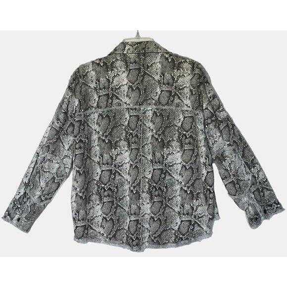 ZARA Snake Print Raw Hem Studded Rhinestones Denim Jean Oversize Jacket - Picture 7 of 12
